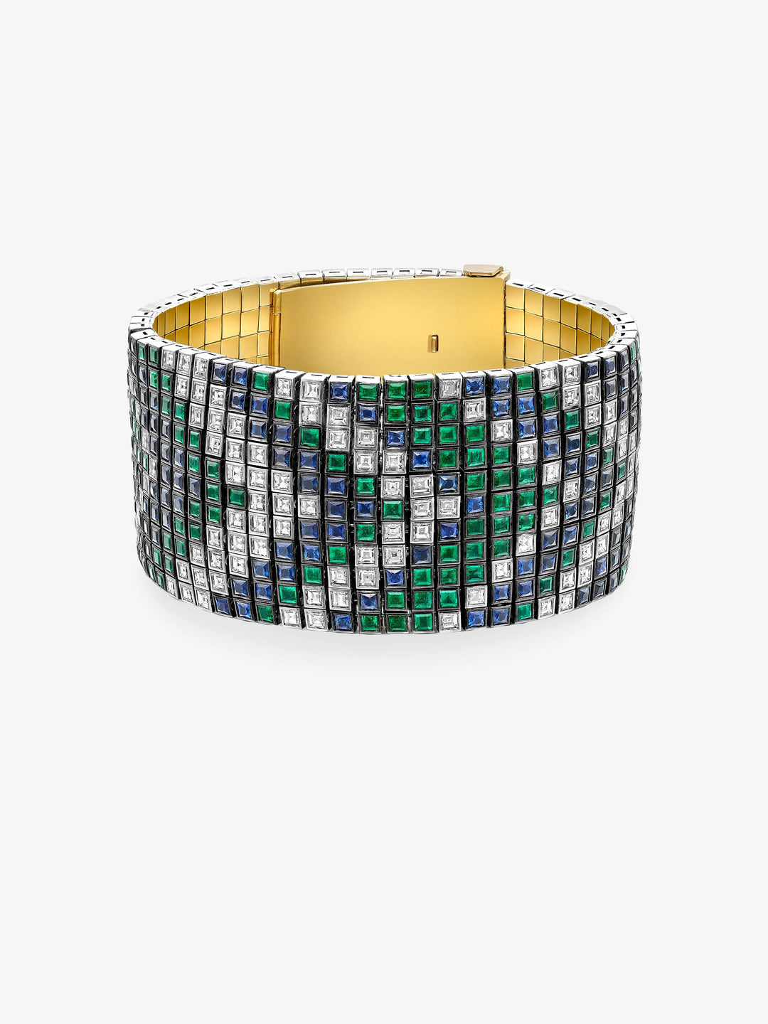 Tapestry Wide Emerald, Diamond & Sapphire Chevron Bracelet View 1