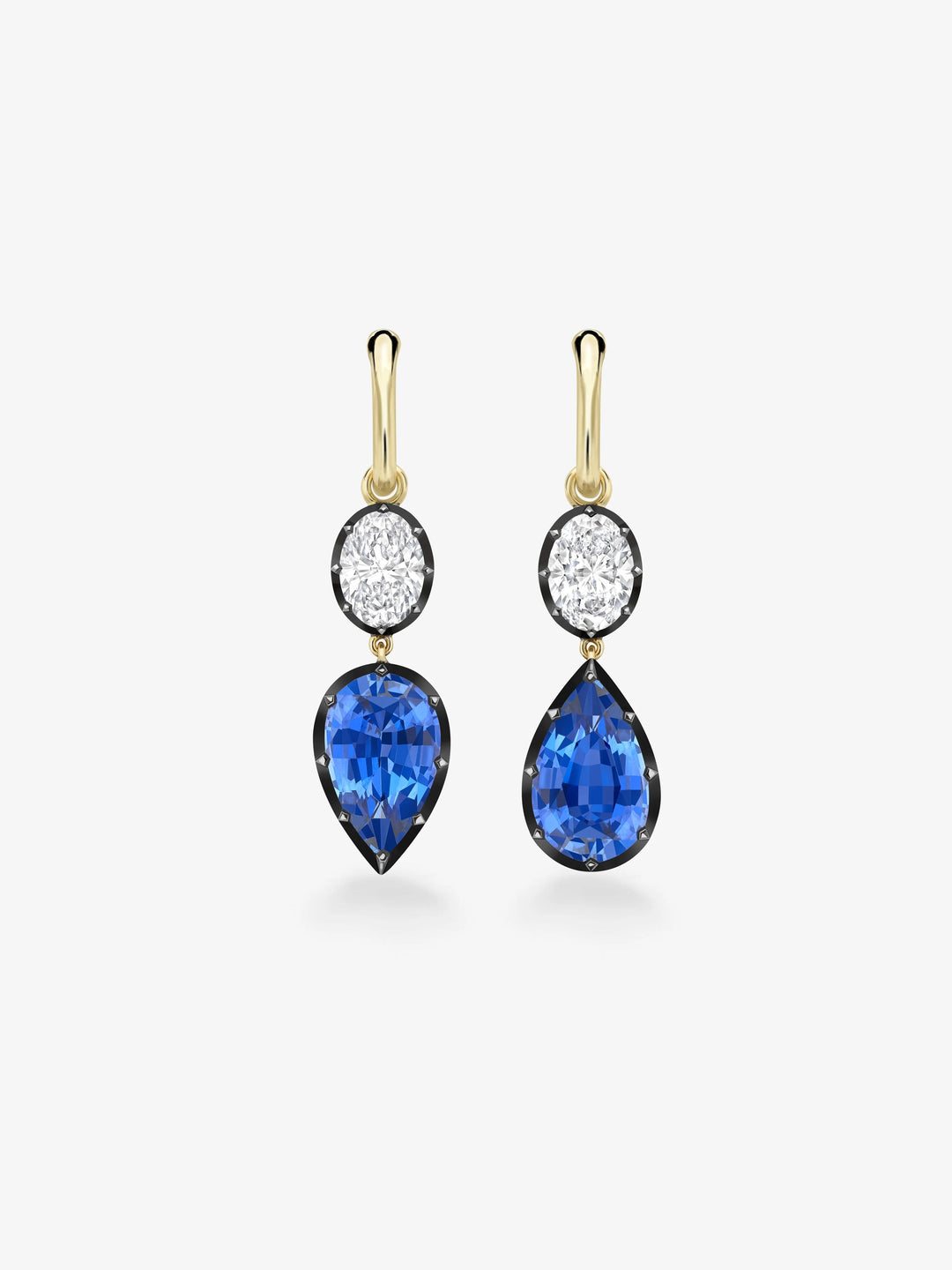 Asymmetric Pear-Shaped Sapphire & Oval Diamond Gypset Hoop Earrings