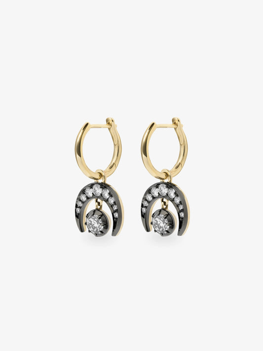 Crescent Moon Diamond & Blackened Gold Gypset Hoop Earrings