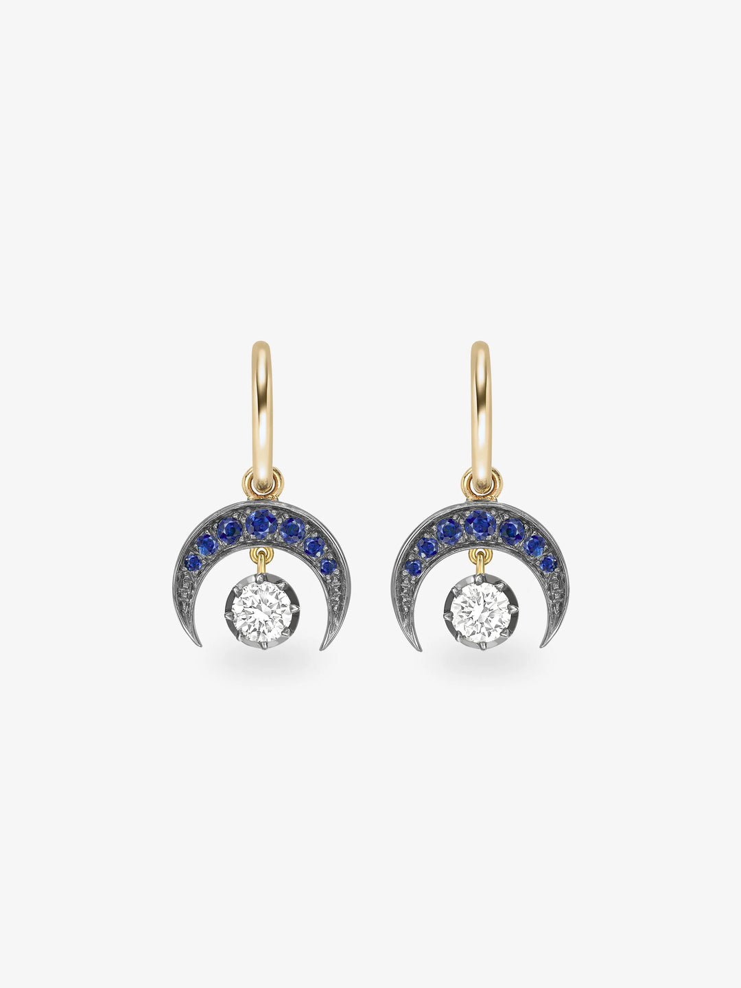 Crescent Moon Sapphire & Blackened Gold Gypset Hoop Earrings View 1