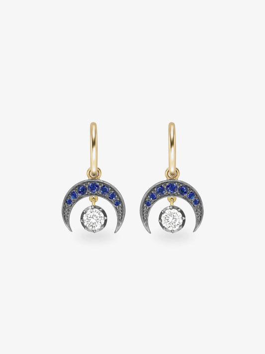 Crescent Moon Sapphire & Blackened Gold Gypset Hoop Earrings