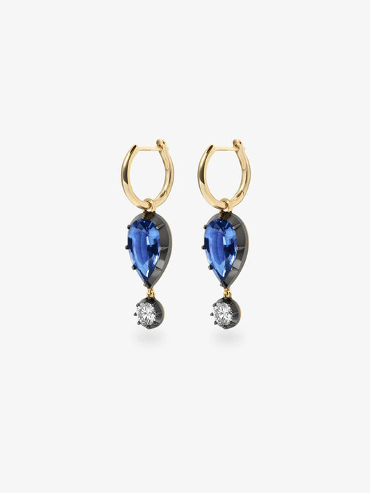 Pear-Shaped Sapphire & Diamond Gypset Hoop Earrings View 2