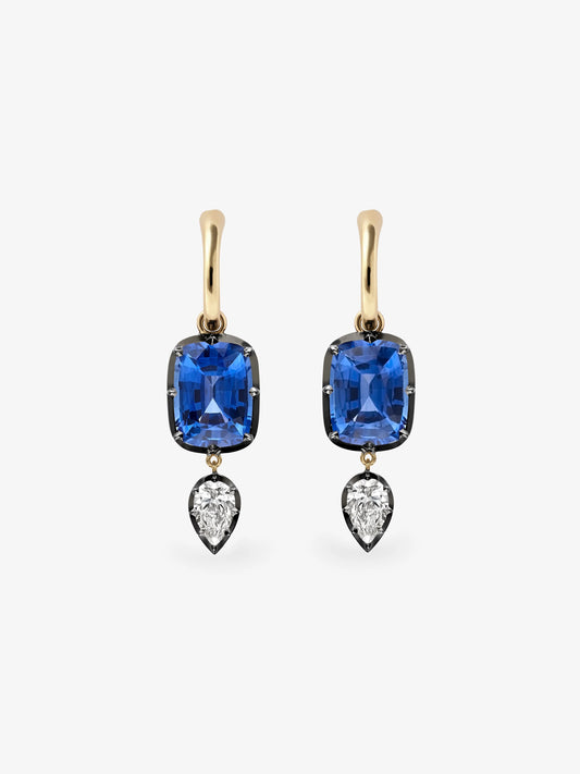 Elongated Cushion Sapphire & Diamond Gypset Hoop Earrings