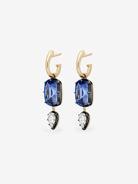 Elongated Cushion Sapphire & Diamond Gypset Hoop Earrings