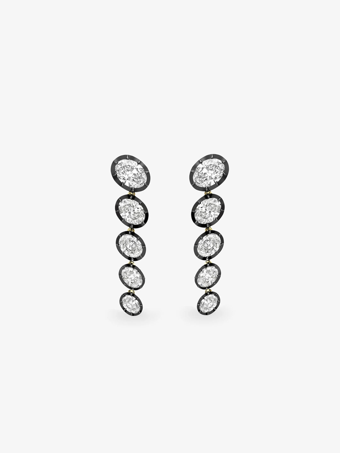 Stacked Oval Long Diamond Earrings View 1