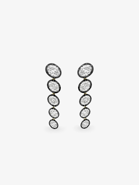 Stacked Oval Long Diamond Earrings