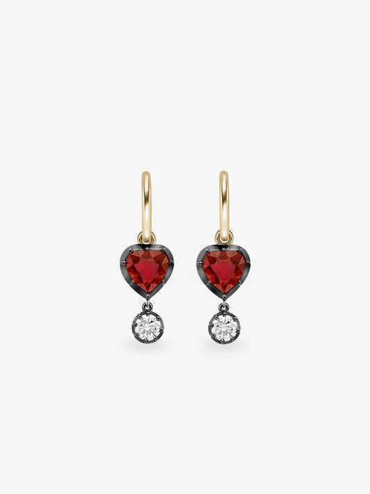 Heart-Shaped Ruby & Diamond Gypset Hoop Earrings