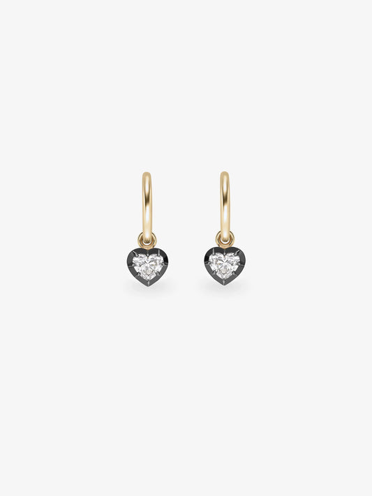 0.30ct Heart-Shaped Diamond & Blackened Gold Gypset Hoop Earrings