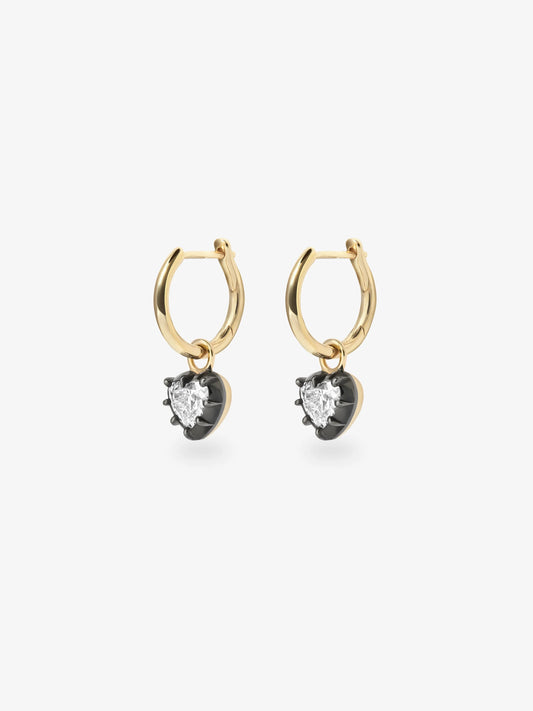 0.30ct Heart-Shaped Diamond & Blackened Gold Gypset Hoop Earrings