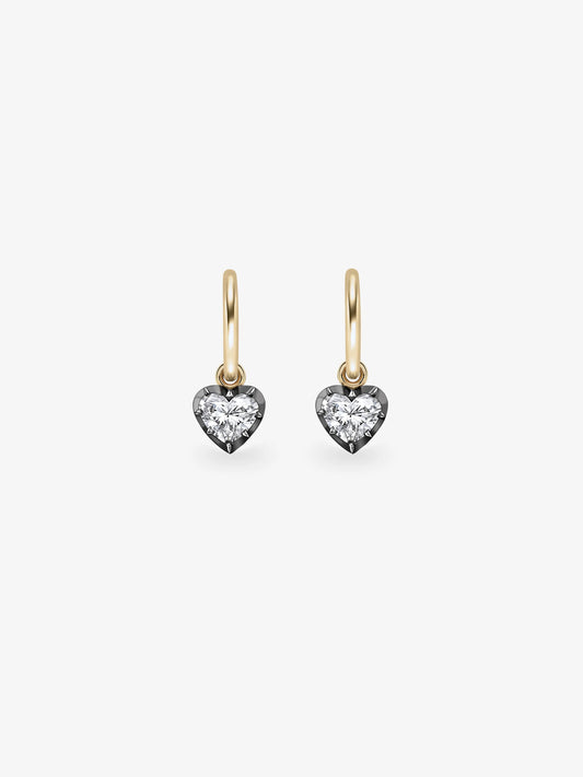 0.50ct Heart-Shaped Diamond & Blackened Gold Gypset Hoop Earrings