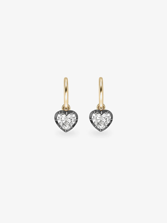 0.70ct Heart-Shaped Diamond & Blackened Gold Gypset Hoop Earrings