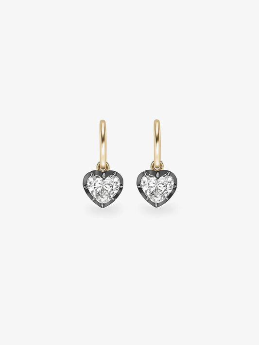 1ct Heart-Shaped Diamond & Blackened Gold Gypset Hoop Earrings