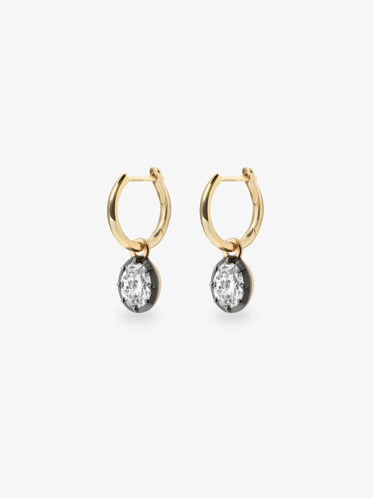 0.50ct Oval Diamond & Blackened Gold Gypset Hoop Earrings