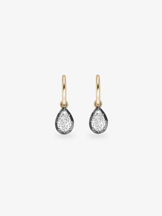 0.70ct Pear-Shaped Diamond & Blackened White Gold Gypset Hoop Earrings