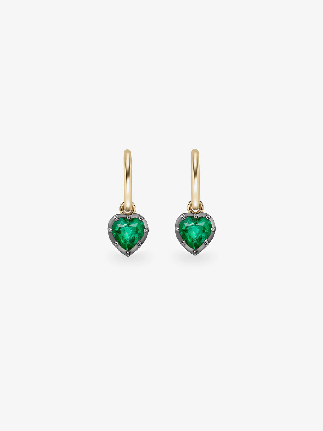 0.50ct Heart-Shaped Emerald & Blackened Gold Gypset Hoop Earrings View 1