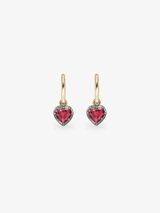 0.50ct Heart-Shaped Ruby & Blackened Gold Gypset Hoop Earrings