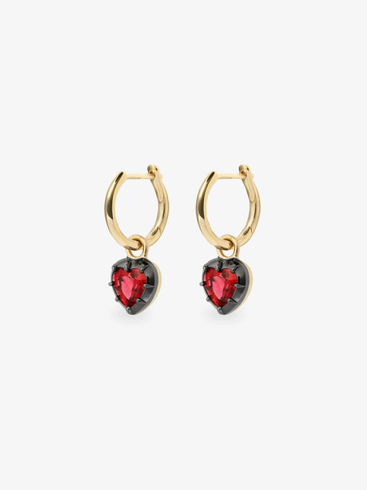 0.50ct Heart-Shaped Ruby & Blackened Gold Gypset Hoop Earrings View 2