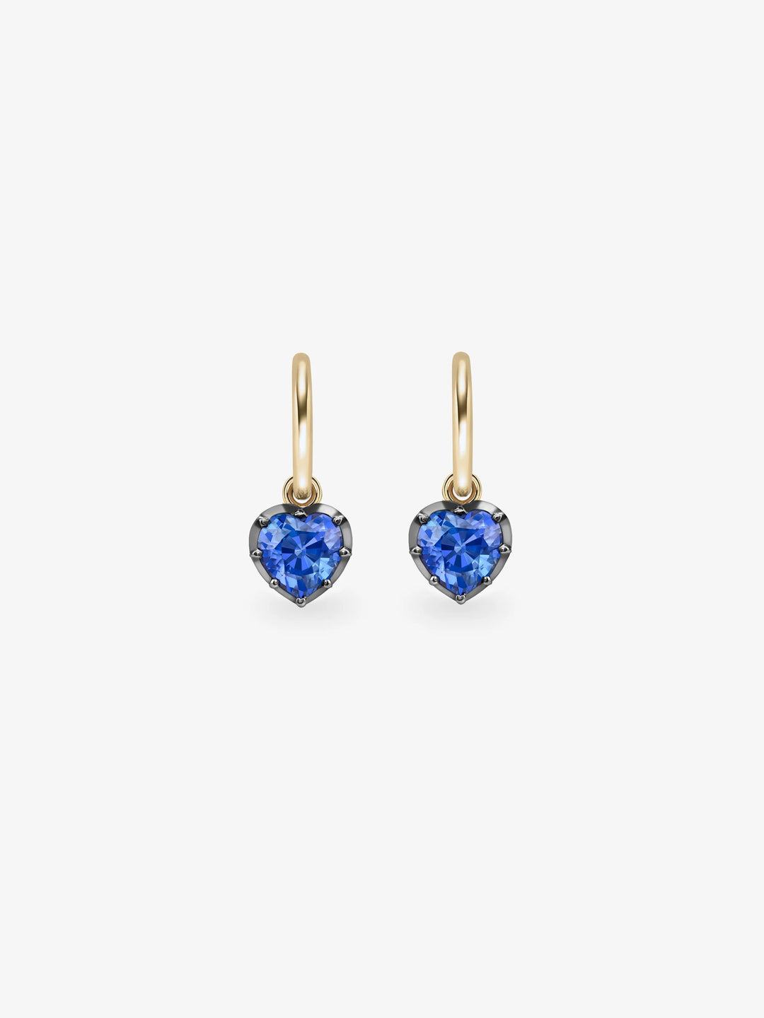 0.50ct Heart-Shaped Sapphire & Blackened Gold Gypset Hoop Earrings View 1