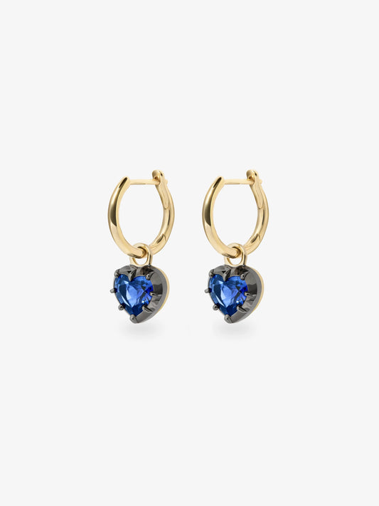 0.50ct Heart-Shaped Sapphire & Blackened Gold Gypset Hoop Earrings View 2