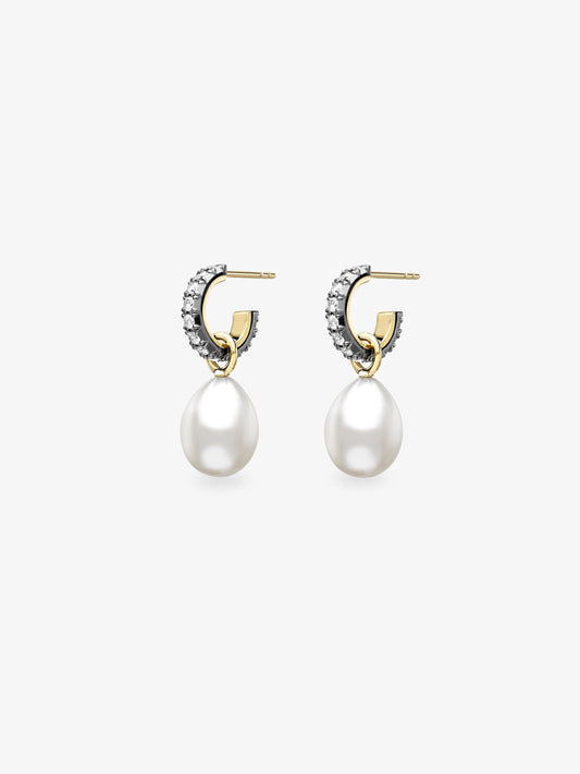 Diamond & Pearl Cut-Down Hoop Earrings