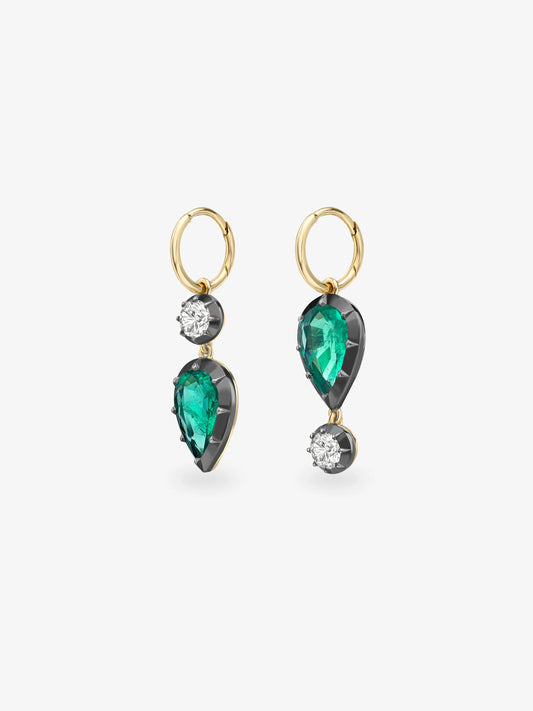 Pear-Shaped Emerald & Diamond Gypset Hoop Earrings