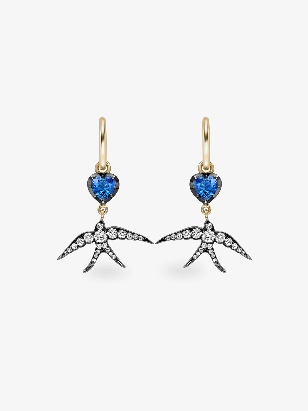 Hello Sailor Heart-Shaped Sapphire & Swallow Gypset Hoop Earrings