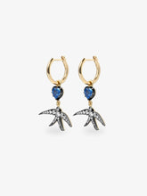 Hello Sailor Heart-Shaped Sapphire & Swallow Gypset Hoop Earrings