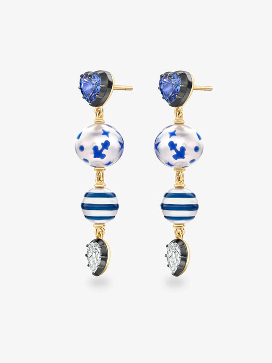 Hello Sailor Double Pearl, Diamond & Sapphire Earrings