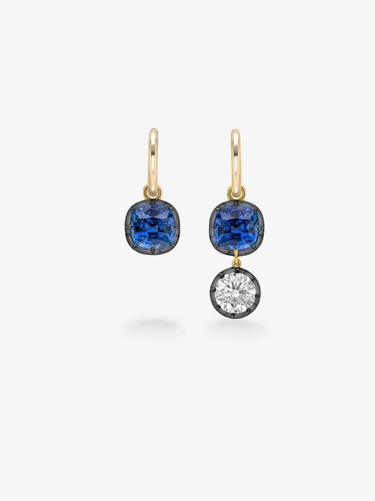 Asymmetric Cushion Sapphire & Diamond Hoop Earrings