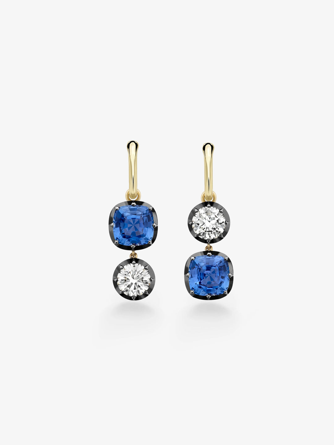 Asymmetric 3.70ct Cushion Sapphire & Diamond Gypset Hoop Earrings