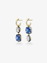 Asymmetric 3.70ct Cushion Sapphire & Diamond Gypset Hoop Earrings