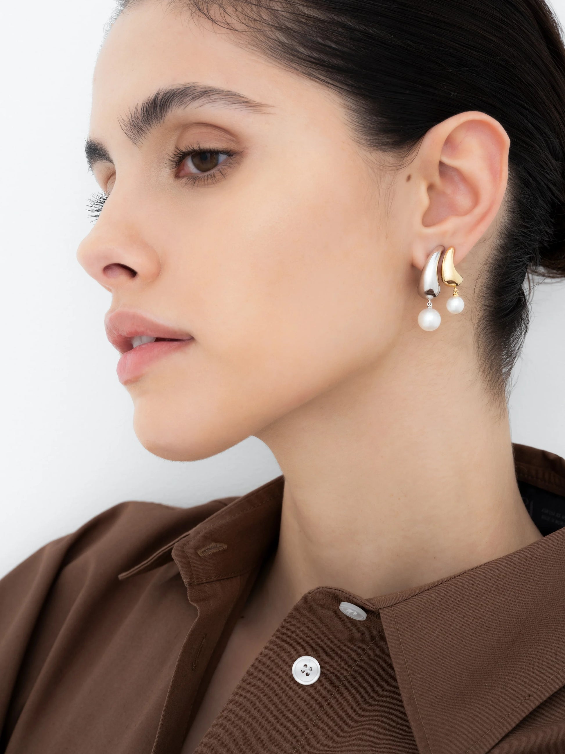 Rush Hour 'Til Late White Gold Pearl Earrings View 3