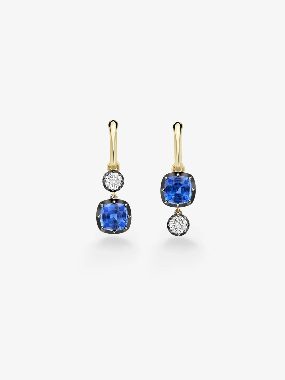 Asymmetric Cushion Sapphire & Diamond Hoop Earrings View 1