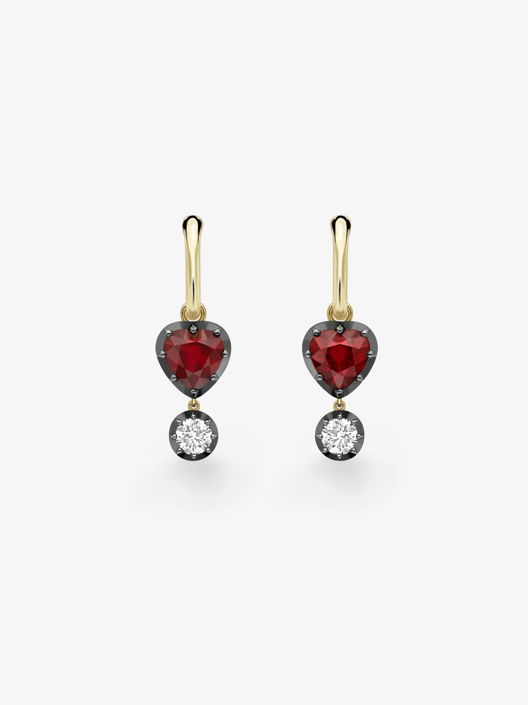 Heart-Shaped Ruby & Diamond Gypset Hoop Earrings View 1