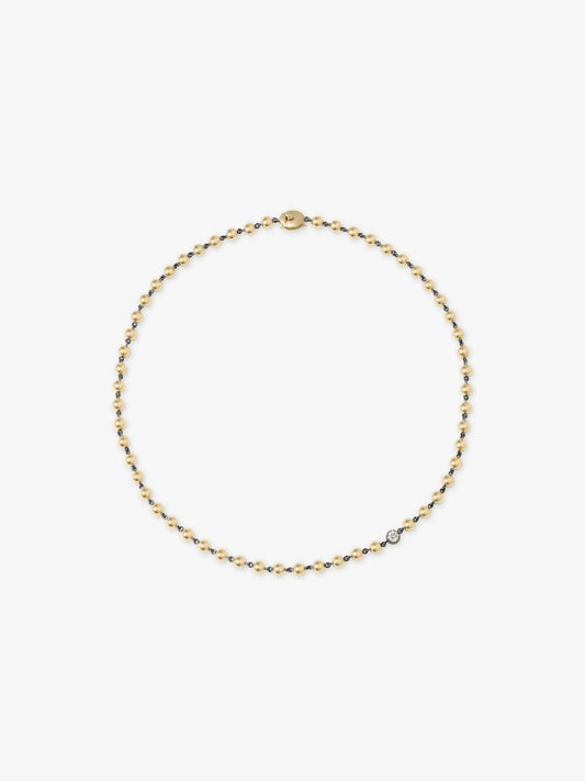 Ball n Chain Yellow Gold Diamond 16" Necklace