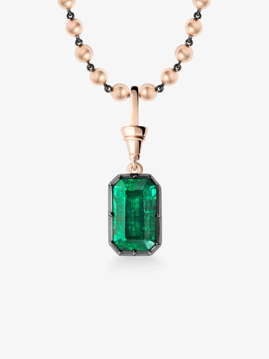 Ball n Chain 6.65ct Emerald Cut Emerald Pendant View 2