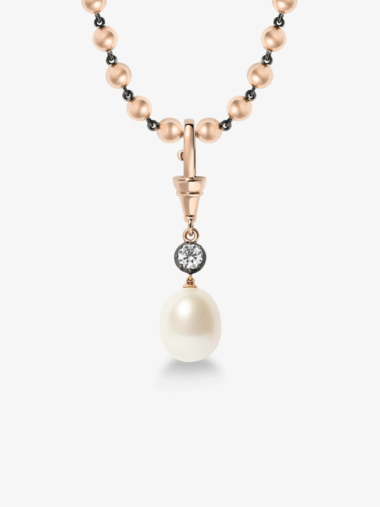 Ball n Chain Pearl & 0.40ct Diamond Pendant