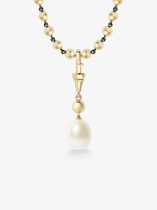 Ball n Chain Pearl & 0.40ct Diamond Yellow Gold Pendant