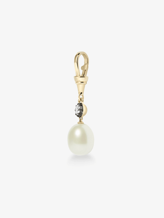 Ball n Chain Pearl & 0.40ct Diamond Yellow Gold Pendant View 5