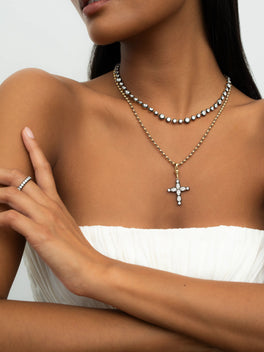 Oval Diamond Cross Pendant