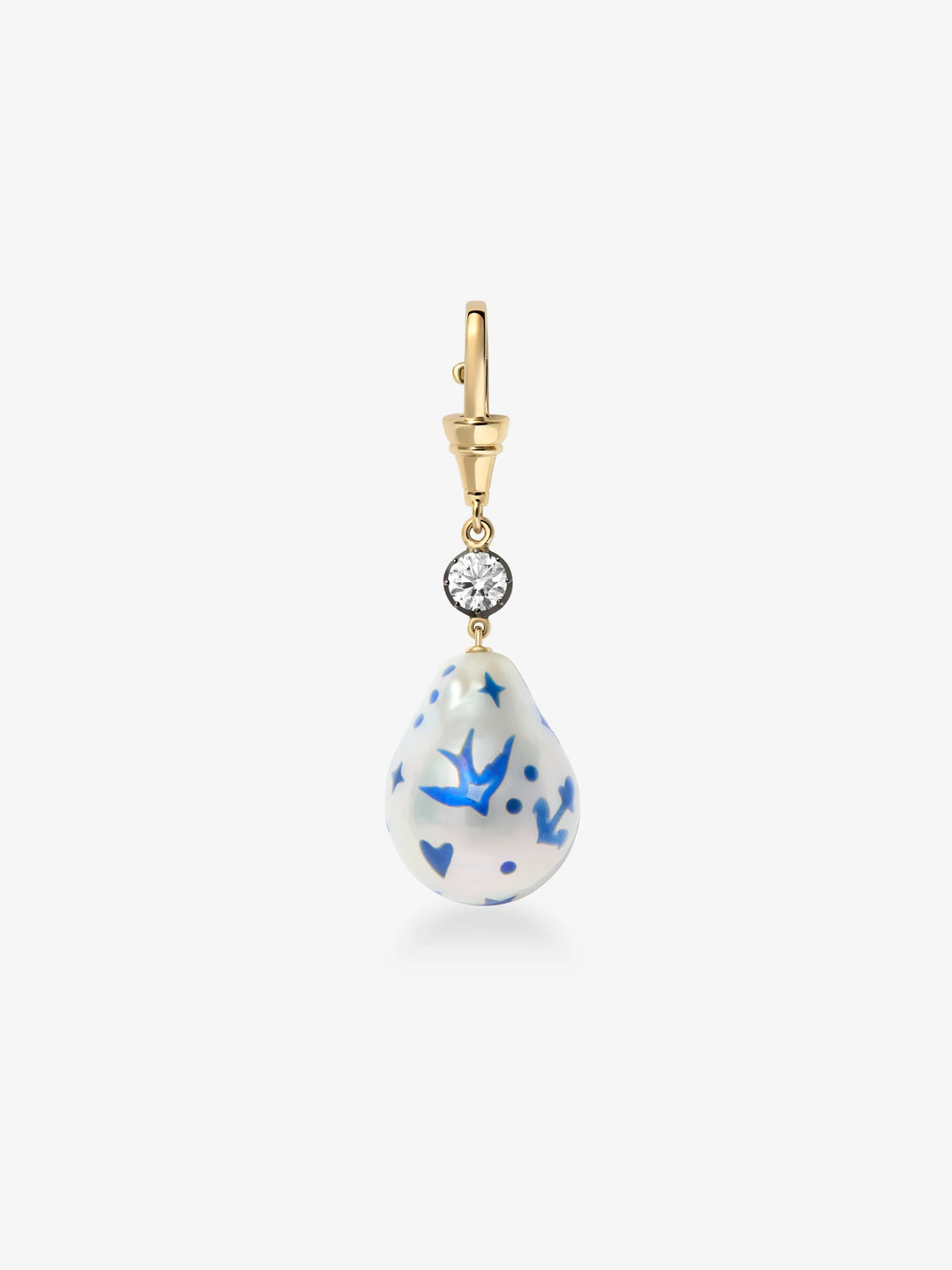 Hello Sailor Blue Tattoo Pearl & 0.40ct Diamond Pendant