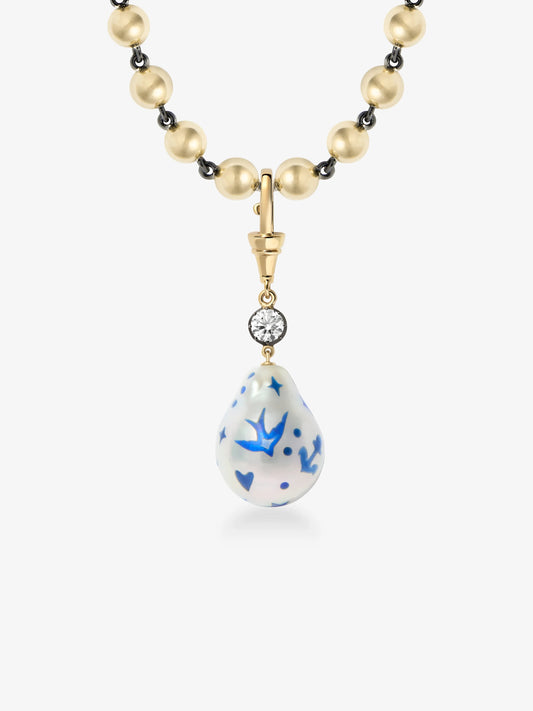 Hello Sailor Blue Tattoo Pearl & 0.40ct Diamond Pendant