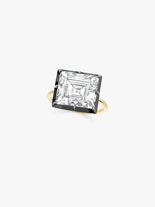 10.48ct East-West Emerald Cut Diamond Button Back Ring View 2