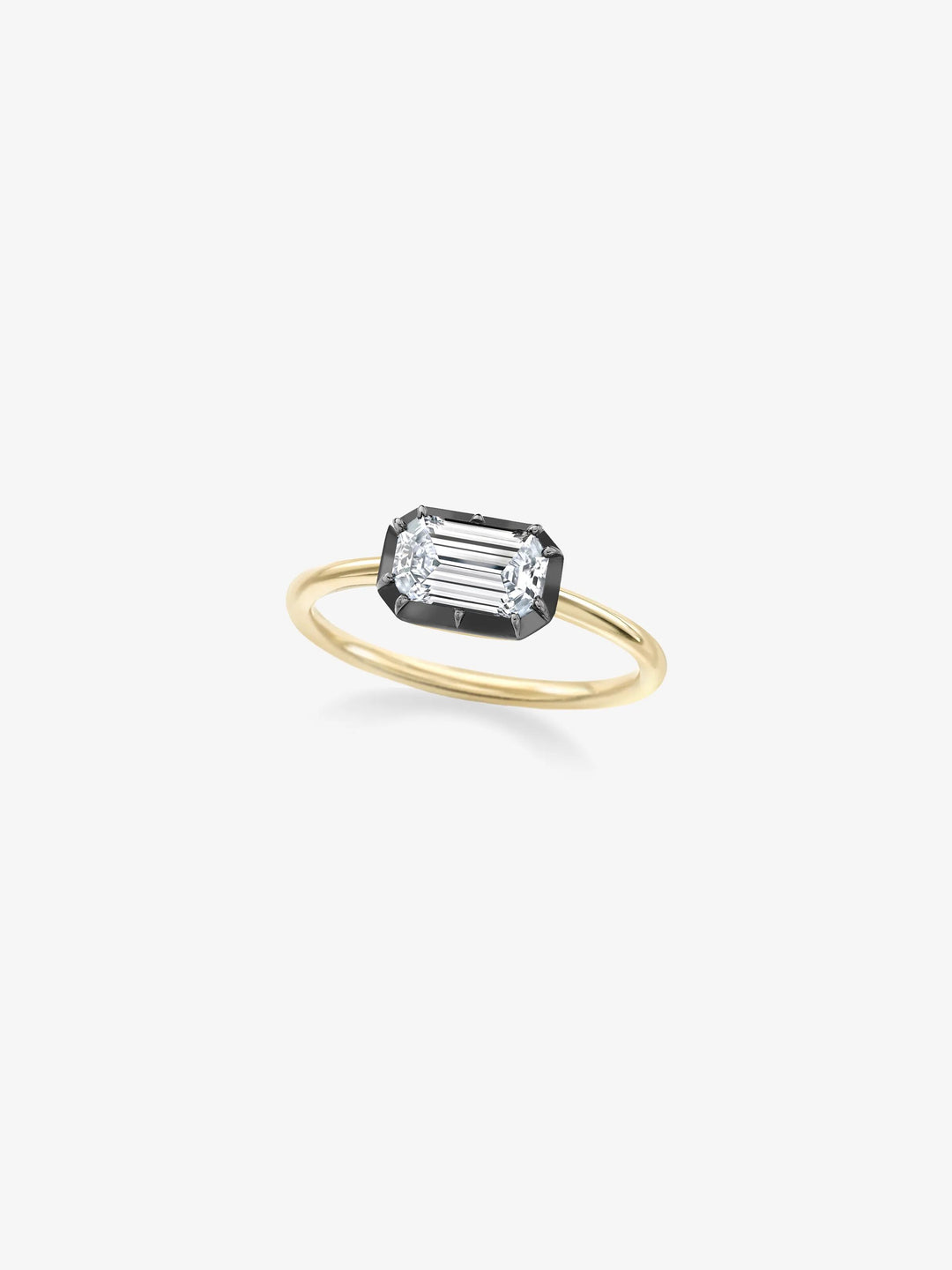 1ct East-West Emerald Cut Diamond Button Back Ring