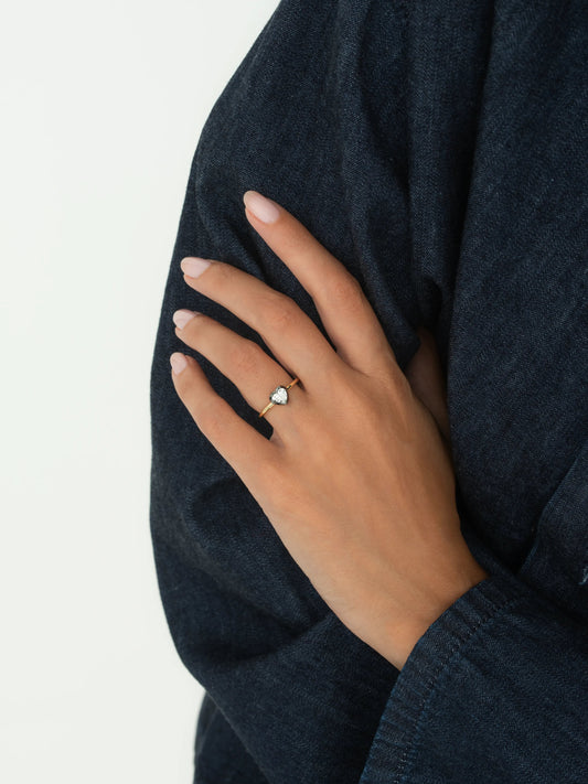 0.50ct Heart-Shaped Diamond & Blackened Gold Button Back Ring