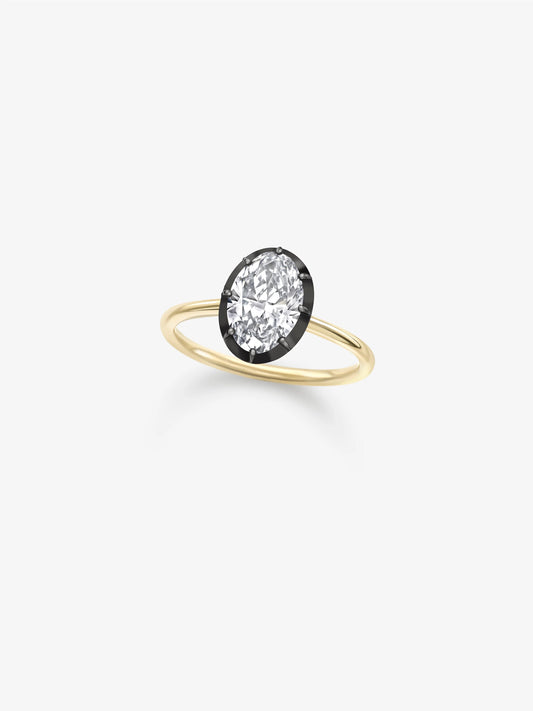 1.53ct Oval Diamond & Blackened Gold Button Back Ring View 2