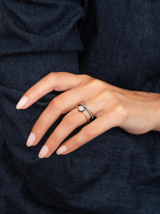 0.50ct Diamond & Blackened Gold Button Back Ring