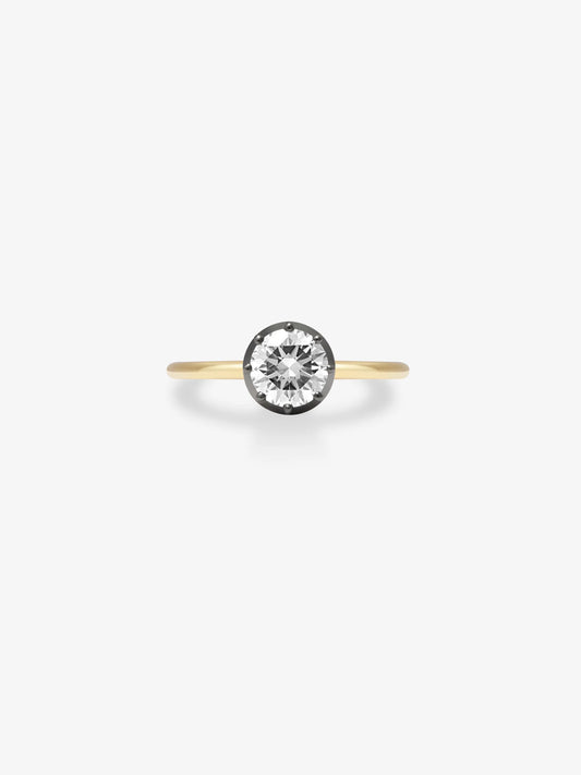 1ct Diamond & Blackened Gold Button Back Ring