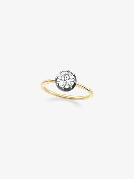 1ct Diamond & Blackened Gold Button Back Ring