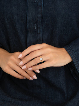 1ct Diamond & Blackened Gold Button Back Ring